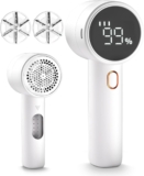 Fabric Shaver, Lint Remover Rechargeable, Electric Portable Sweater Defuzzer with 3 Speeds, 6 Leaf Blades, Digital LED Display to Remove Pilling for Clothes, Furniture, Sweater, Couch, Blanket