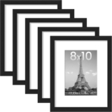 upsimples 8×10 Picture Frame Set of 5, Display Pictures 5×7 with Mat or 8 x 10 Without, Wall Gallery Photo Frames, Black