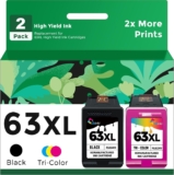 63XL Ink Cartridge Combo Pack Replacement for HP Ink 63 HP63 XL 63XL Black and Color 2-Pack to Envy 4520 4512 4510 Officejet 4650 5258 5200 3830 5255 4655 4652 5252 Deskjet 3630 3632 2132 1112 Printer