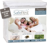 SafeRest Waterproof Queen Size Mattress Protector – Fitted with Stretchable Pockets – Machine Washable Cotton Blend Mattress Cover for Bed