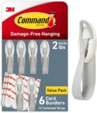 Command Cord Bundlers, Damage-Free Hanging Cord Organizer, No Tools Required for Hanging Electrical Cables, 6 Gray Bundlers and 12 Command Strips